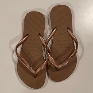 Havianas Flip Flops with Crystal Embellishment in Rose Gold